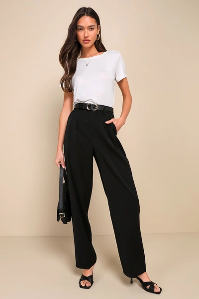Lulus Chic Mindset Black High-rise Wide-leg Trouser Pants