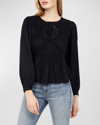 Joie Rosamund Pleated Crochet-inset Blouse In Caviar