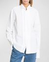Loewe Pleated Bib-front Wingtip Collared Striped Shirt In Optic Whit