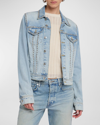 7 For All Mankind Studded Denim Trucker Jacket In Priscilla