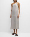 Loulou Studio Adela Midikleid Aus Seiden-twill Mit Asymmetrischer Schulterpartie In Silver Grey