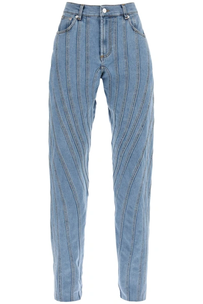 Mugler Spiral Baggy Jeans In Blue