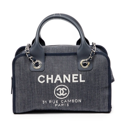 Pre-owned Chanel Deauville Bowling Bag In Blue