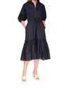 Cara Cara Hutton Puff-sleeve Midi Shirtdress In Black