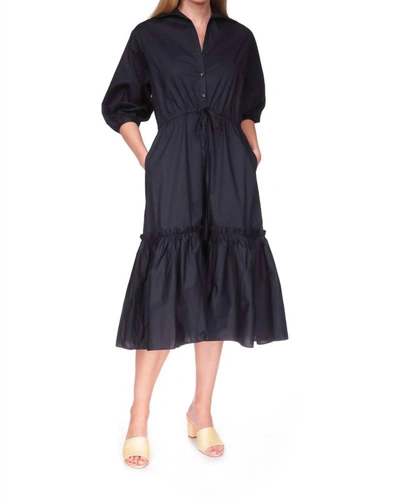 Cara Cara Hutton Puff-sleeve Midi Shirtdress In Black