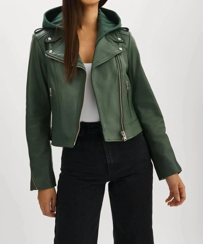 Lamarque Holy Leather Biker Jacket With Removable Hood In Green