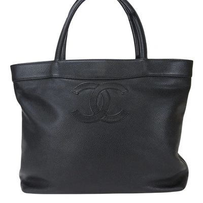 Pre-owned Chanel Coco Mark Leather Tote Bag () In Black