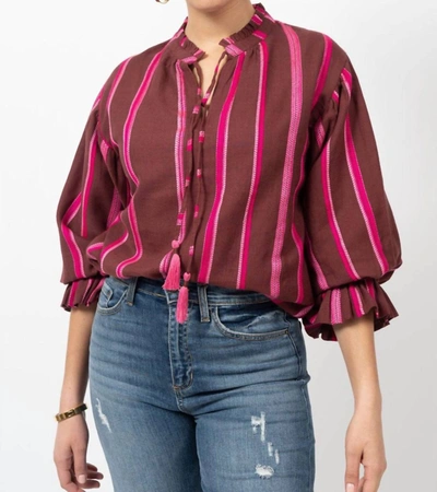 Ivy Jane Lennon Puff Sleeve Top In Wine In Pink