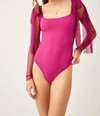 Free People Tongue Tied Mesh Sleeve Tie Shoulder Bodysuit In Pink