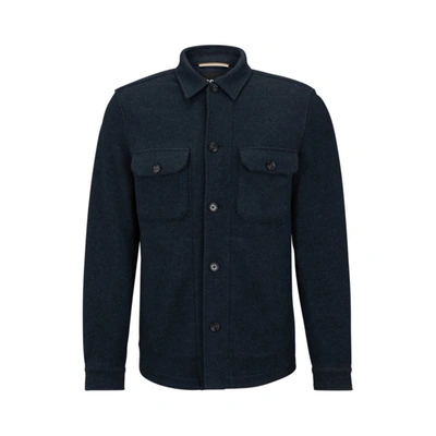 Hugo Boss Relaxed-fit Jacket In Melange Wool-blend Jersey In Dark Blue