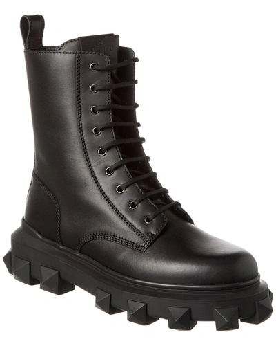 Valentino Garavani Man Boot Black Size 11 Leather In Multi