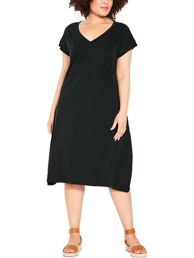 Zim & Zoe Plus Lilly Womens Cotton V-neck T-shirt Dress In Black