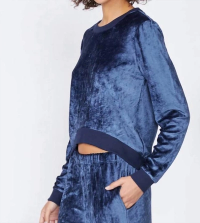 Stateside Bamboo Velour Cropped Pullover In New Navy In Blue
