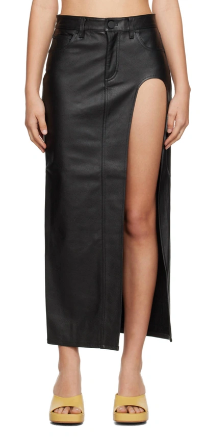 Grlfrnd Black Blanca Leather Midi Skirt
