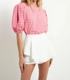 ENGLISH FACTORY EYELET PUFF SLEEVE TOP IN PINK