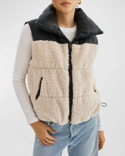 Lamarque Marina Reversible Faux Leather And Fleece Vest In Black Ecru