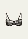 Chantelle Fleur Floral-embroidered Scalloped Demi Bra In Black