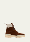 LORO PIANA MEN'S GRAVEL WALK SUEDE SHEARLING LACE-UP ANKLE BOOTS