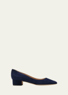 Manolo Blahnik Lista Suede Block-heel Pumps In Navy4116