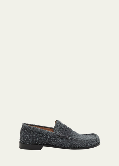 Loewe Men's Campo Brushed Suede Penny Loafers In Grey