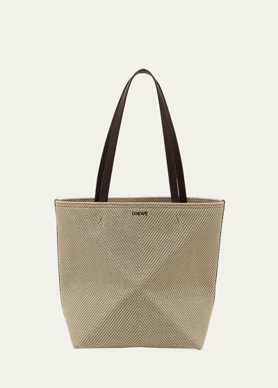 Loewe Puzzle Medium Foldable Tote Bag In Ecru/natural