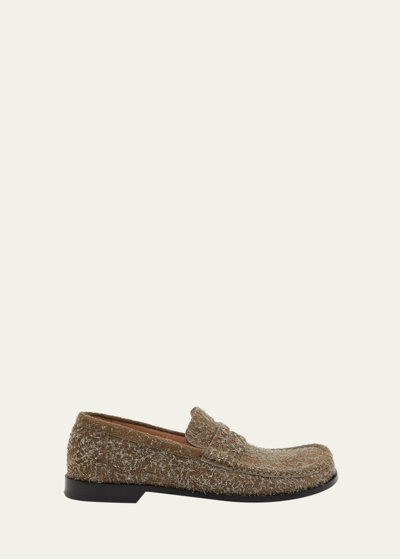 Loewe Men's Campo Brushed Suede Penny Loafers In Khaki Green