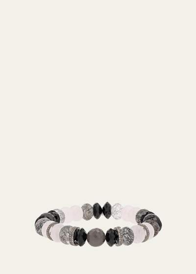 Sheryl Lowe Grey Mixed Bead Bracelet With Diamonds In Silver