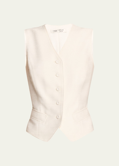 Chloé Tailored Silk Waistcoat In Eden White