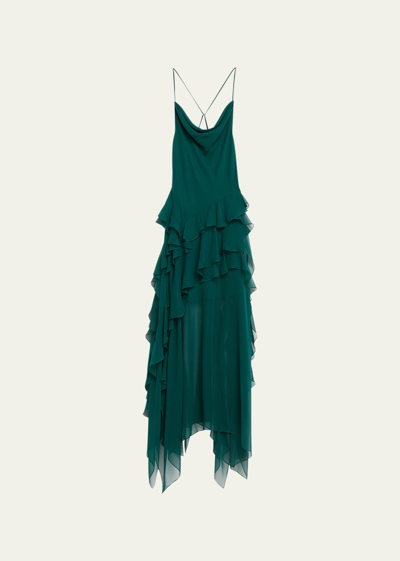 Jason Wu Collection Chiffon Cowl-neck Gown With Ruffle Details In Seagreen