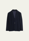 Issey Miyake Tailored Polyester Blazer Featuring Pleated Texture In Navy