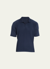 Issey Miyake Basic Pleated Polo Shirt In Navy