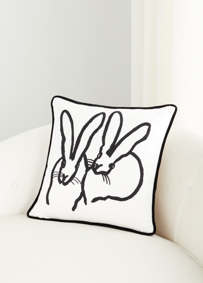 Hunt Slonem Hand-embroidered Silk 2 Bunny Pillow In Black