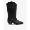Allsaints Womens Black Dolly Embroidered-stitch Leather Western Boots In Black