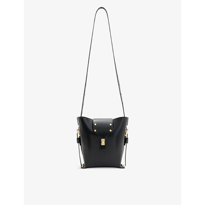 Allsaints Womens Black Miro Branded-hardware Leather Cross-body Bag