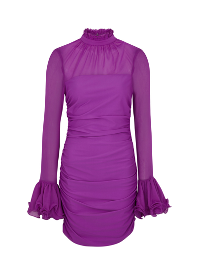 Rotate Birger Christensen Ruffled Chiffon And Stretch-jersey Mini Dress In Purple