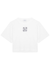 OFF-WHITE BLING LEAVES LOGO CROPPED COTTON T-SHIRT
