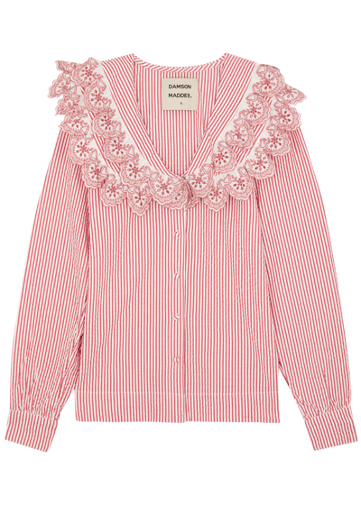 Damson Madder Romilda Striped Cotton Blouse In Red And White