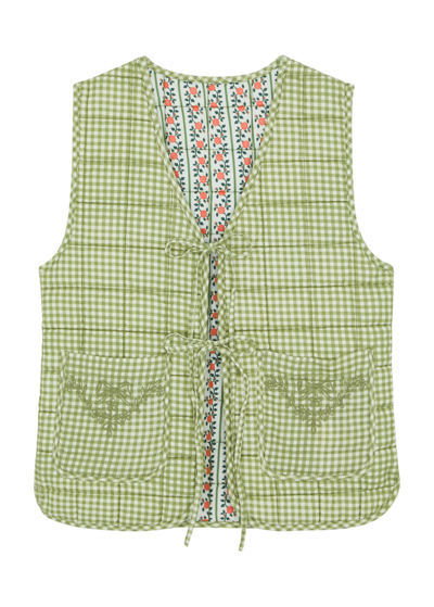Damson Madder Arte Reversible Quilted Cotton Gilet In Khaki