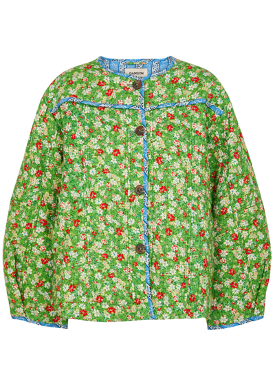 Damson Madder Markey Floral-print Quilted Cotton Jacket In Green