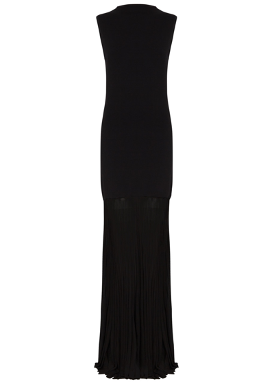 Totême Panelled Knitted Plissé Maxi Dress In Black