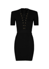 BALMAIN LACE-UP RIBBED-KNIT MINI DRESS