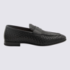Santoni Black Leather Wowen Loafers In Black