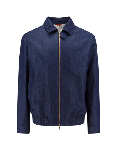 Brunello Cucinelli Men's Wool-linen Bomber Jacket In Blue