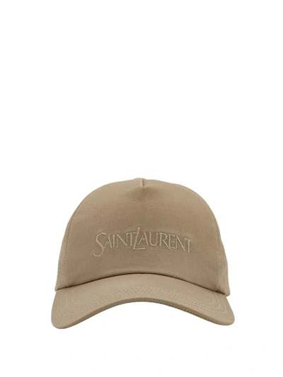 Saint Laurent Embroidered 5p Gabardine Cap In Brown
