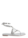 Valentino Rockstud Laminated Leather Sandals In Silver