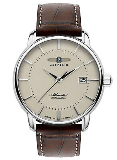 Pre-owned Zeppelin Automatic Men's Watch Atlantic Swiss With Brown Leather Band 8452-5
