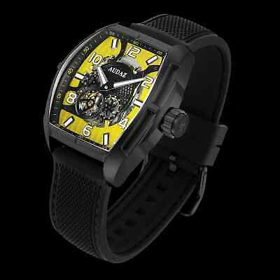 Pre-owned Audaz Predator Ii Automatic Men's Watch 44mm Adz-2080-05 Tonneau Skeleton Yellow