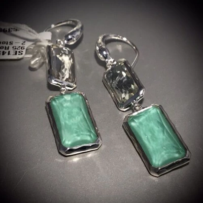 Pre-owned Ippolita Wonderland 2 Stone Quartz Drop Earrings 1.6” Length In Green