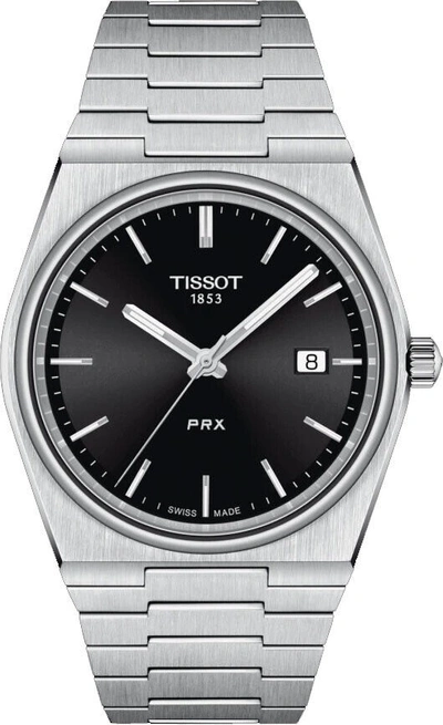 Pre-owned Tissot Prx 40mm Black Dial Steel Bracelet Men's Watch T1374101105100