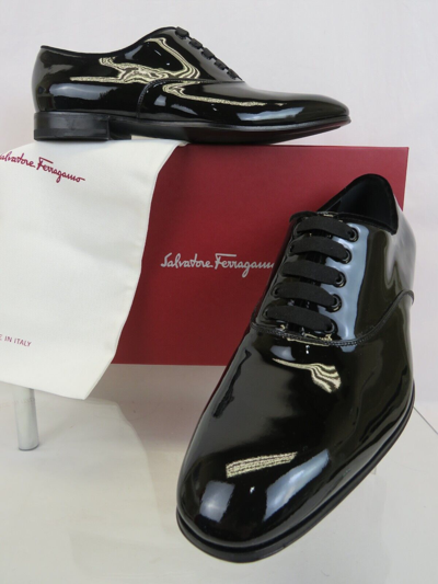 Pre-owned Ferragamo Salvatore  Belshaw Black Patent Leather Formal Dress Oxfords 10 E